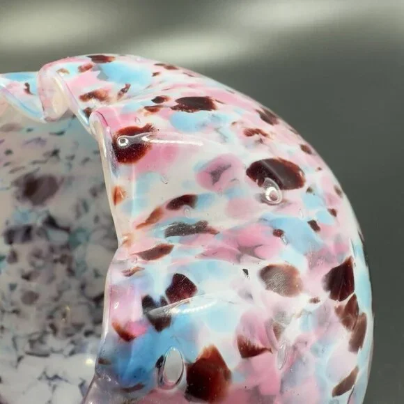 Czech Art Glass Rose Bowl Dish Hand Blown Multicolor Spots Bowl Ruffled‎ Edges - Picture 6 of 14